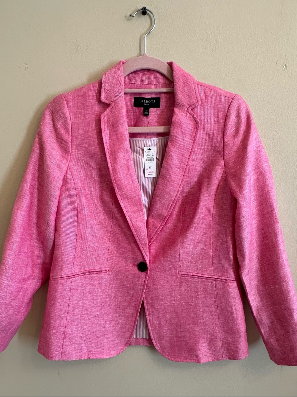 Talbots Classic Linen Lined Pink Single-Button Women's Blazer Size 2P 1064